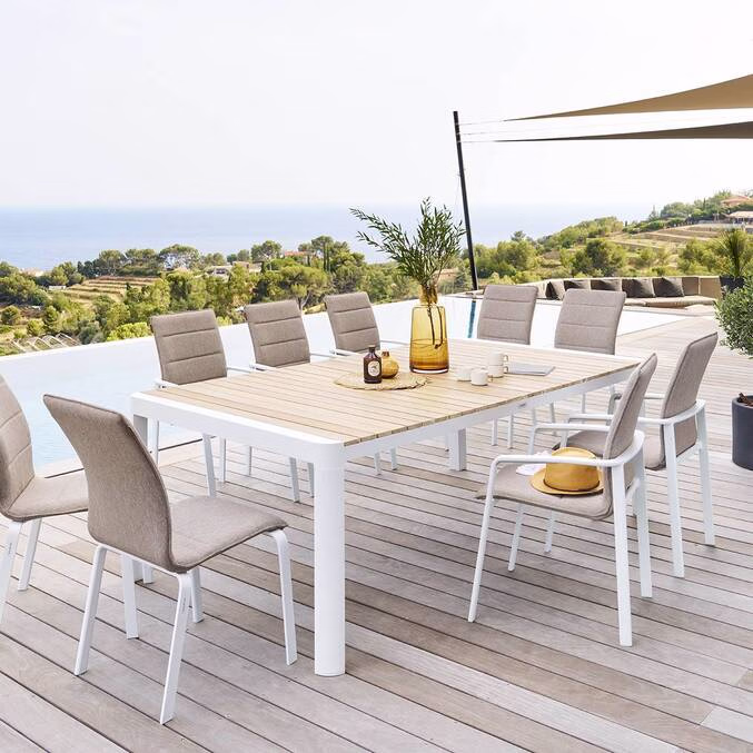 Table de Jardin Rectangulaire Paradize Hespéride – Acacia & Aluminium Blanc – 10 Places (219 cm)