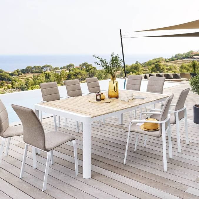 Table de Jardin Rectangulaire Paradize Hespéride – Acacia & Aluminium Blanc – 10 Places (219 cm)