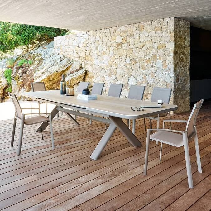 Table de Jardin Extensible Volupty Hespéride – Pierre Frittée & Aluminium Sarrasin / Café – 12 Places (259/339 cm)