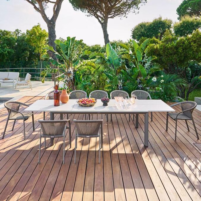 Table de Jardin Extensible Luzane Hespéride – Aluminium Argile & Café – 12 Places (210/330 cm)