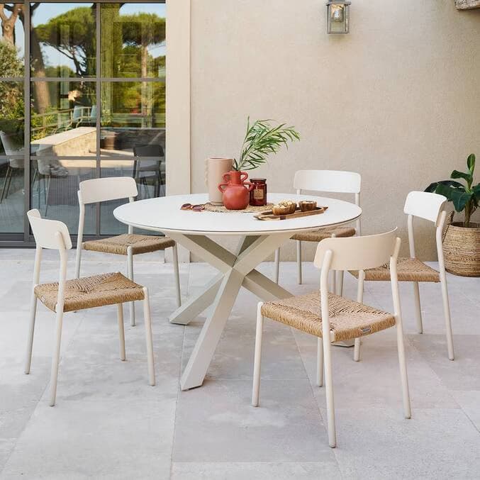 Table de Jardin Ronde Oryon Hespéride – Aluminium & Verre Argile – 6 Places (Ø 130 cm)