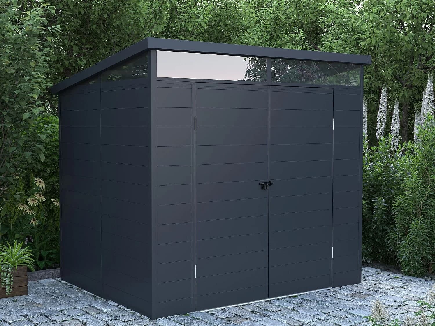 Abri de jardin en résine gris anthracite avec plancher