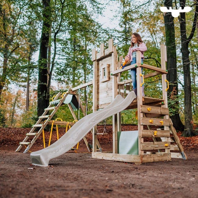 Aire de jeux bois Fatmoose BoldBaron avec toboggan et SurfSwing