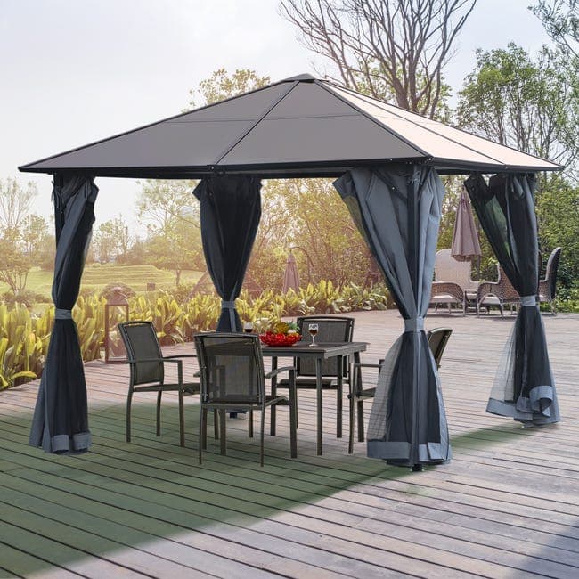 Pavillon aluminium 3 x 3 m toit polycarbonate avec moustiquaires