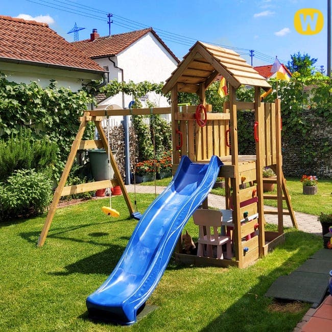 Aire de jeux bois Wickey MultiFlyer HD avec toboggan et double balançoire