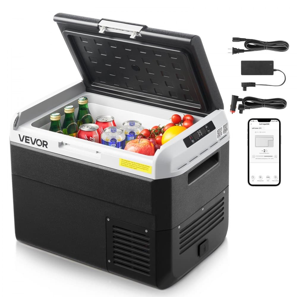 Glacière Électrique VEVOR 30 L — Réfrigérateur Portable Voiture & Maison, Compresseur, 12/24 V CC et 100-240 V CA, -20 °C à +20 °C